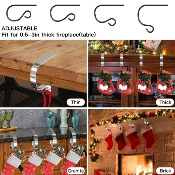 Christmas Stocking Holder Hooks Metal Hanging Hanger Clips for Home 4 Pack - Picture 4 of 5